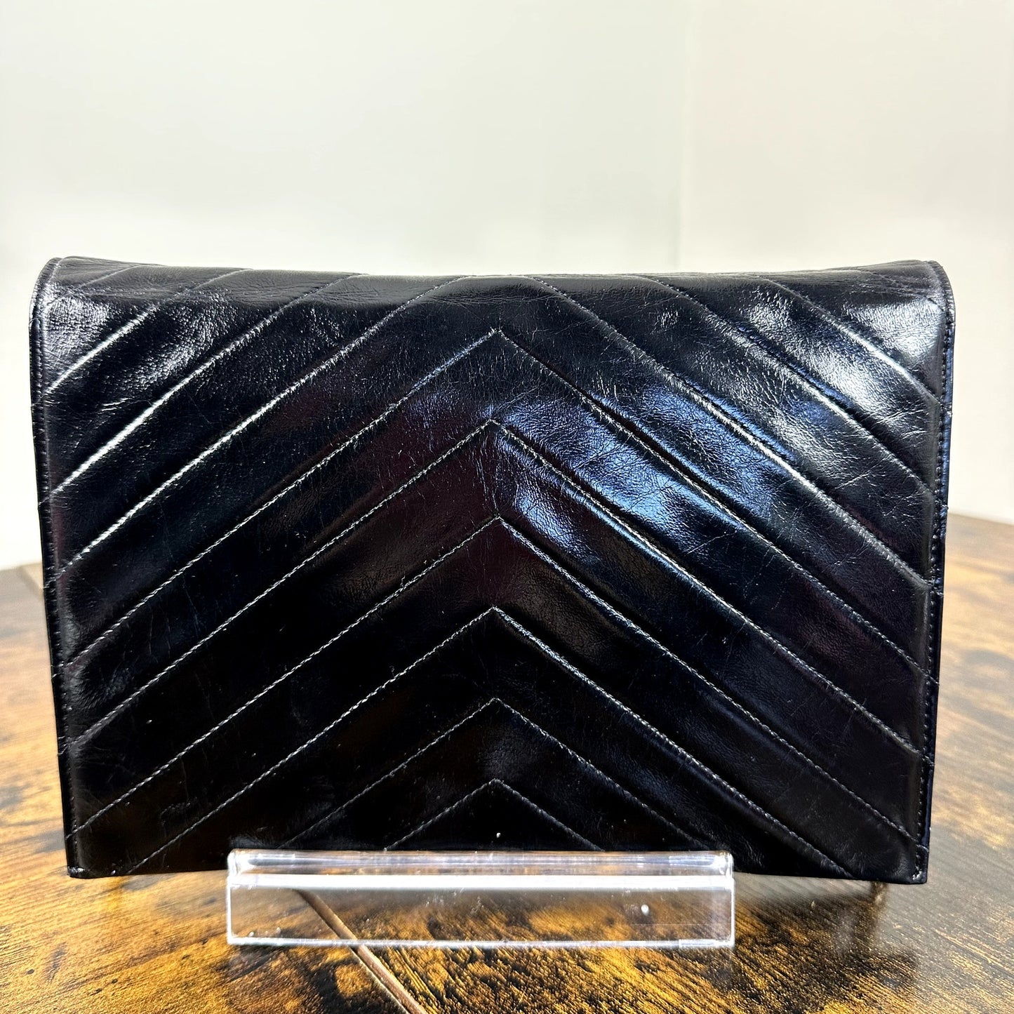 Yves Saint Laurent YSL Black Leather Clutch Bag Authentic Vintage