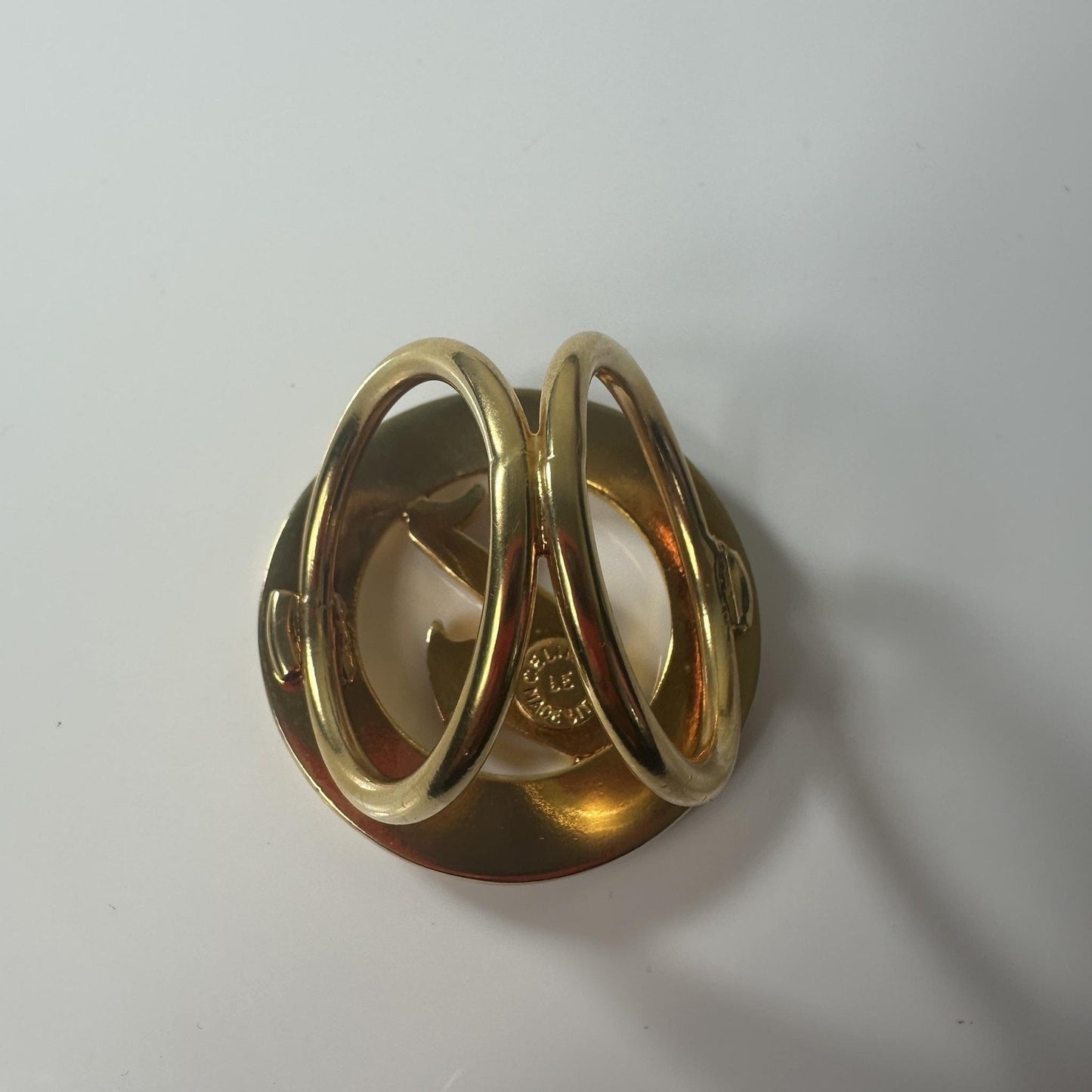 CELINE Scarf Ring Gold Tone Vintage Saxophone Logo Round Made In Italy