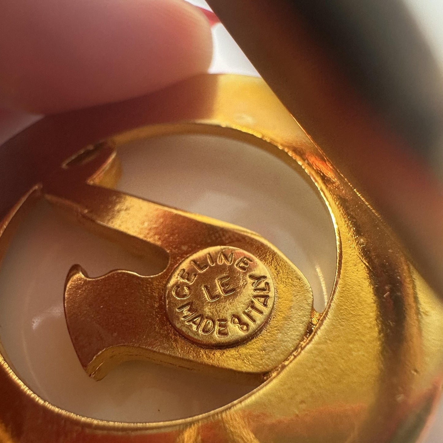 CELINE Scarf Ring Gold Tone Vintage Saxophone Logo Round Made In Italy