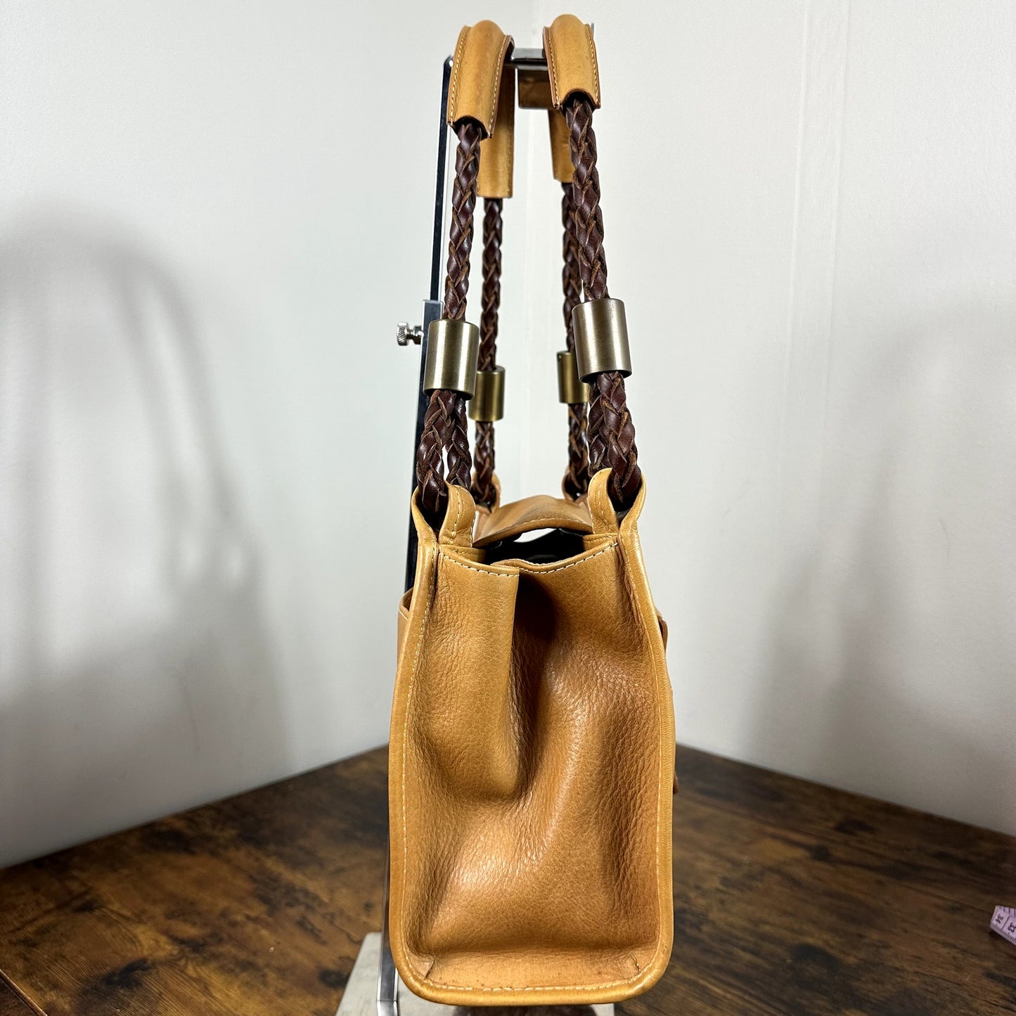 Chloe Ethel Braided Handle Shoulder Bag Purse Camel Tan Leather Vintage