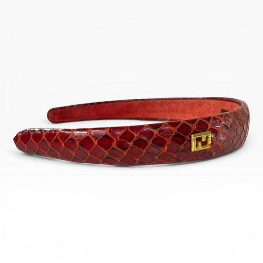 Fendi Headband One Size Red Snake Leather Suede Logo Hair Accessory