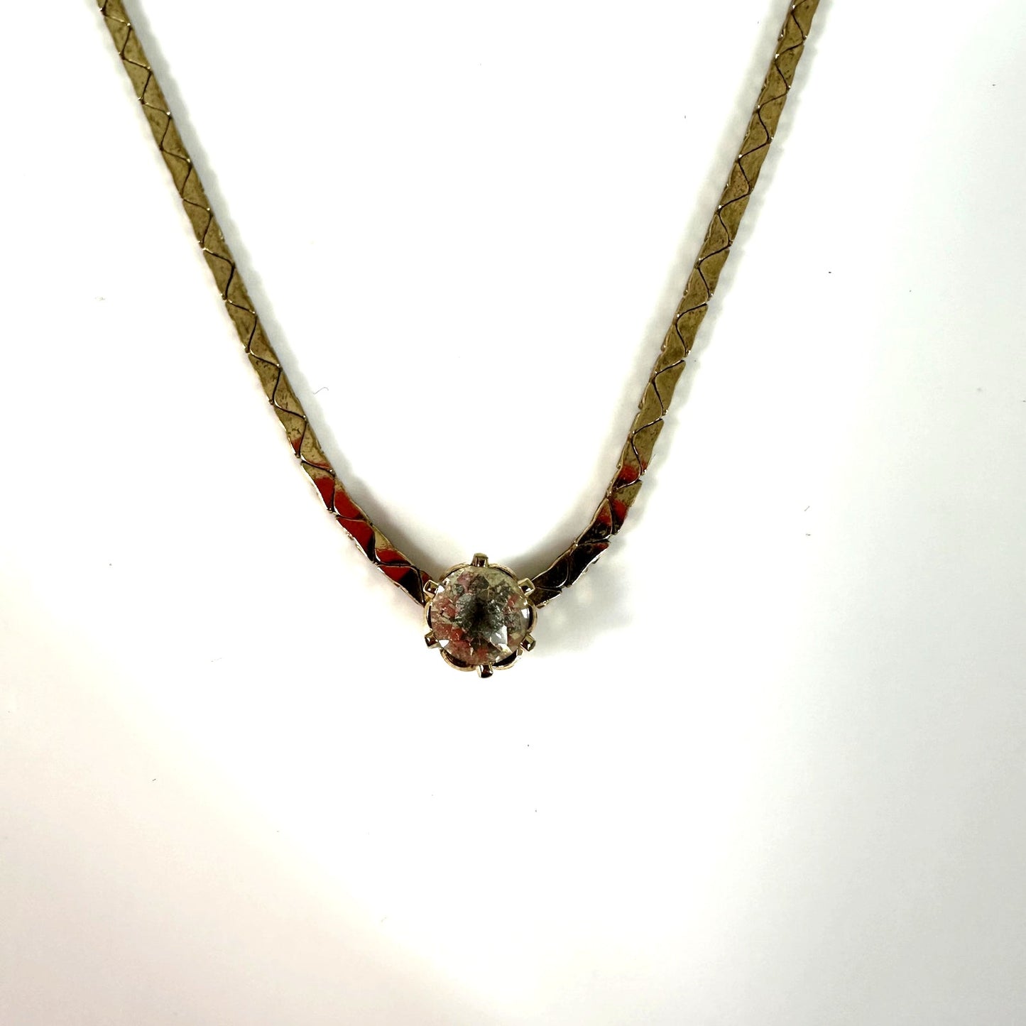 Christian Dior Vintage Gold Tone Crystal Solitaire Collar Necklace