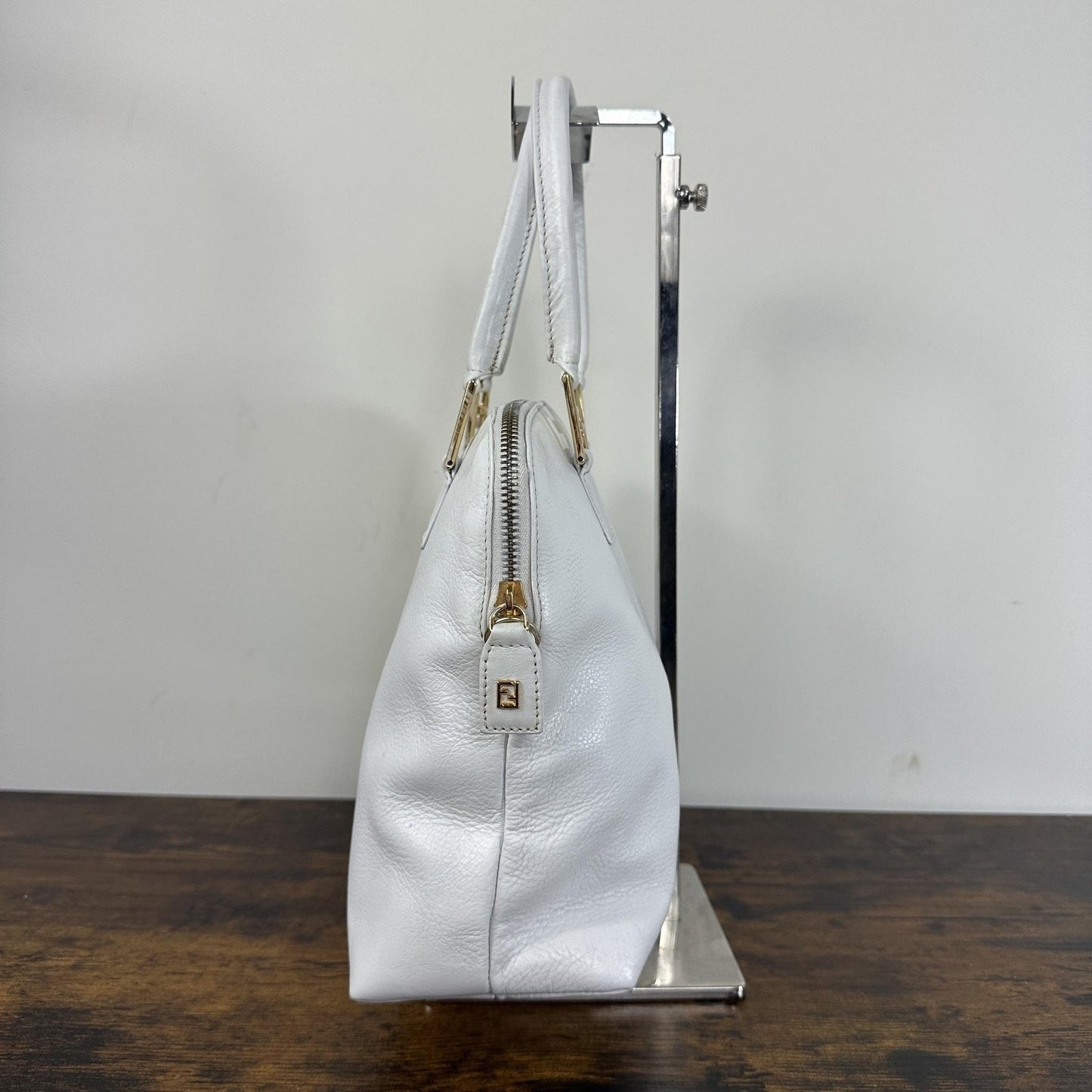Fendi Vintage Satchel Bag Womens Medium White Leather Italy Top Handle FF