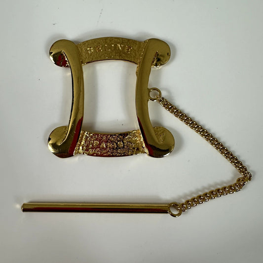 Vintage CELINE 1990 Gold Tone Scarf Clip Brooch Bar Frame Made in Italy Chain