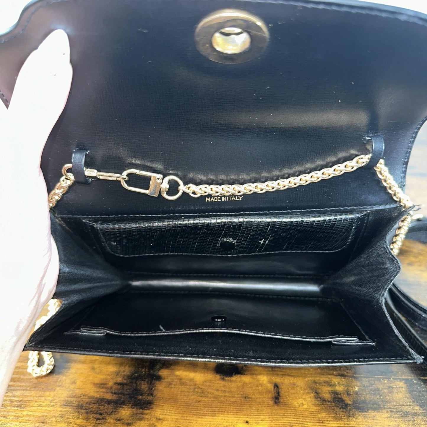 Gucci Lapis Lazuli Lizard Skin Vintage Bag Small Black Leather Italy